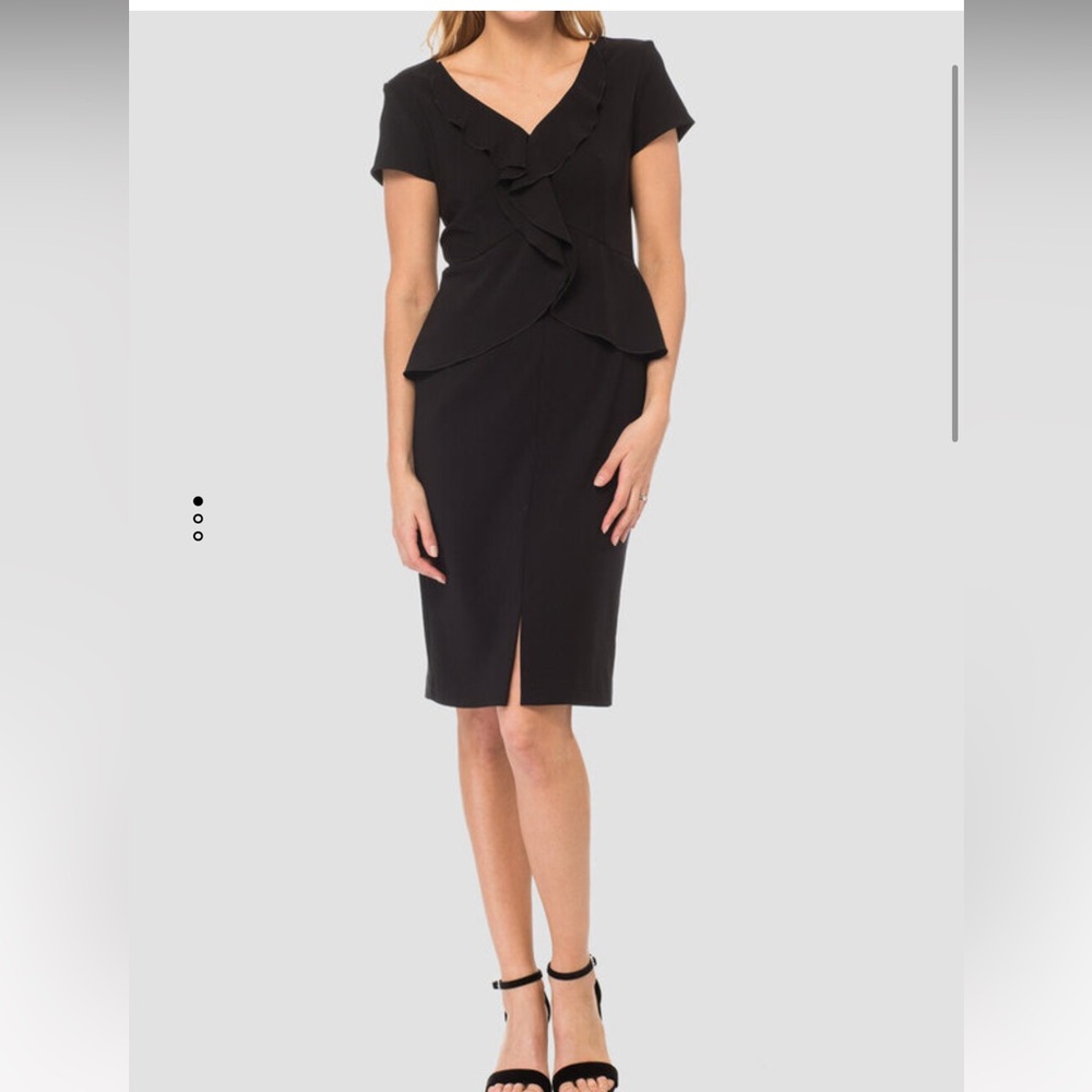 Joseph Ribkoff Black Ruffle V-Neck Sheath Dress